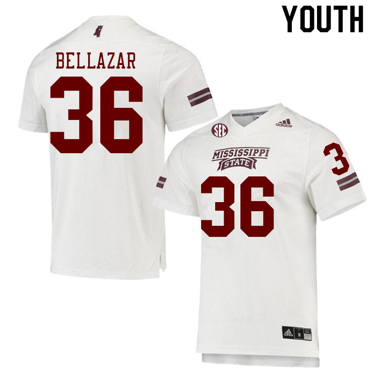 Youth #36 Jacoby Bellazar Mississippi State Bulldogs College Football Jerseys Stitched Sale-White - Click Image to Close